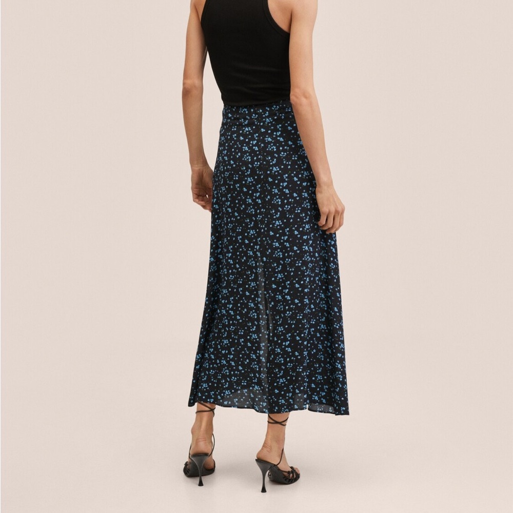 Mango Black Maxi Skirt with Blue Floral Print